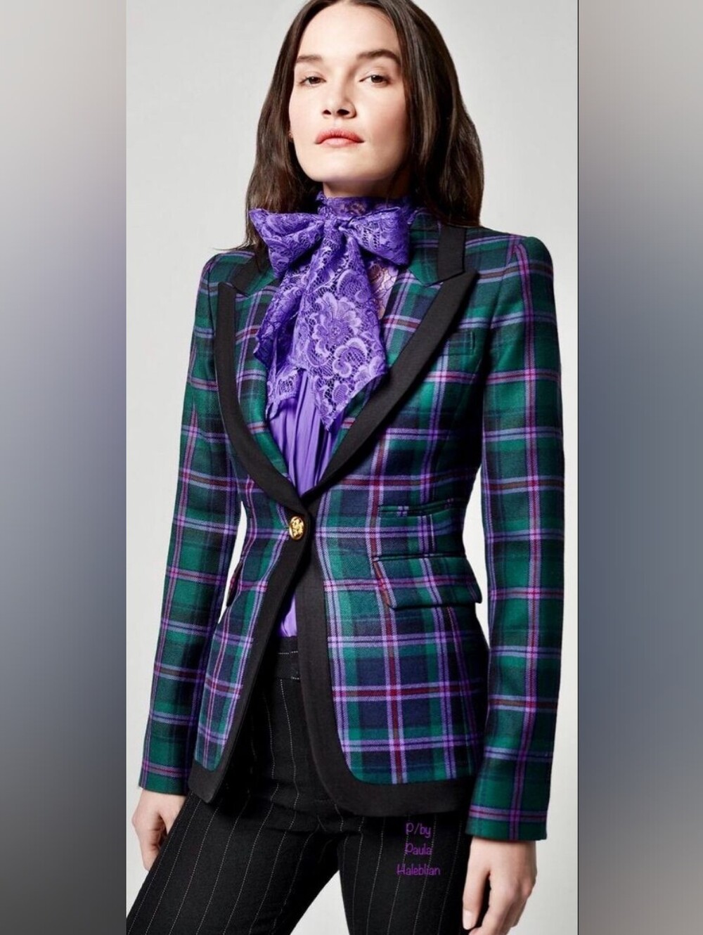 SMYTHE Taped Peaked Lapel Wool Blazer Jacket In Cooper Tartan US 6 Org $795